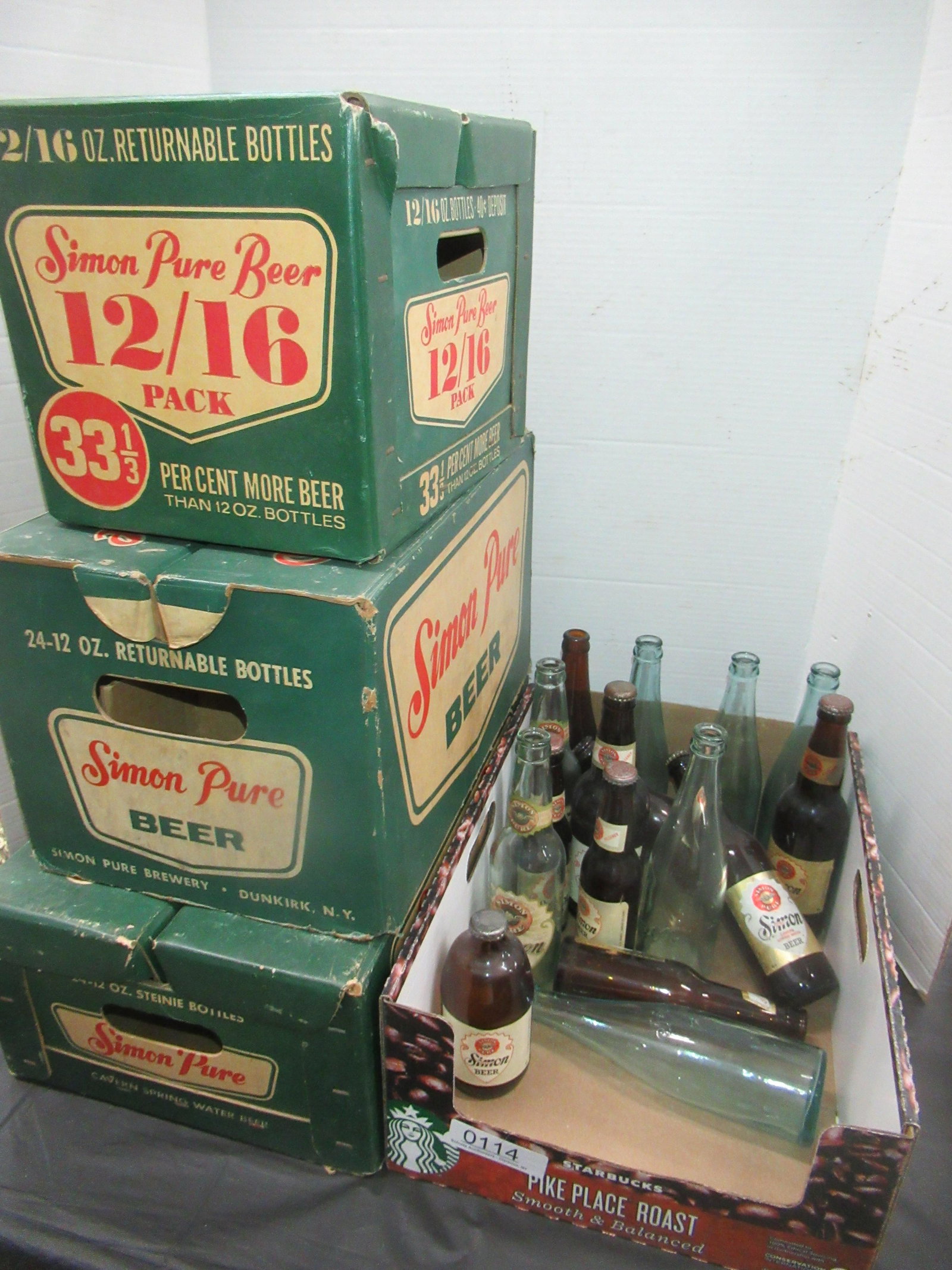 Lot of Simon Pure Beer Assorted Bottles Etc: Lot of Simon Pure Beer Assorted Bottles and 3 Empty Cases