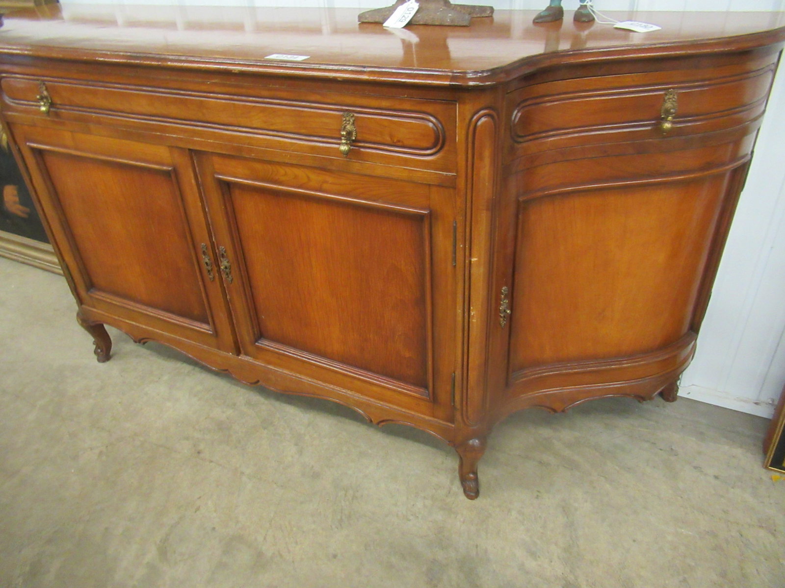 Walnut Credenza and Gold Mirror: Walnut Credenza, Approx. 33" h x 72" l and Gold Mirror