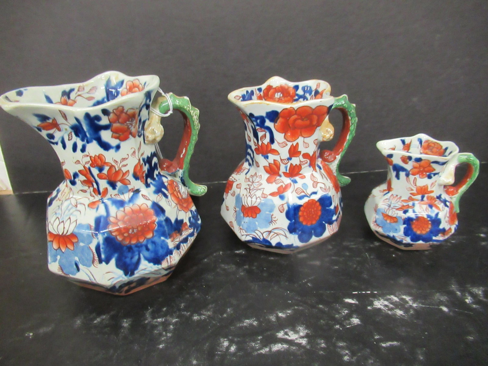 3 Early Mason Ironstone Pitchers: 3 Early Mason ironstone pitchers