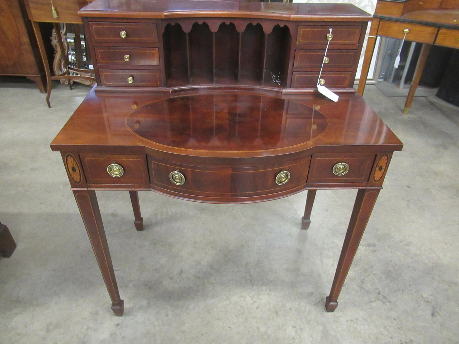 Inlaid Ladies Desk by Baker Furniture: Inlaid ladies desk by Baker Furniture, Approx. 37 1/2" h x 32" w