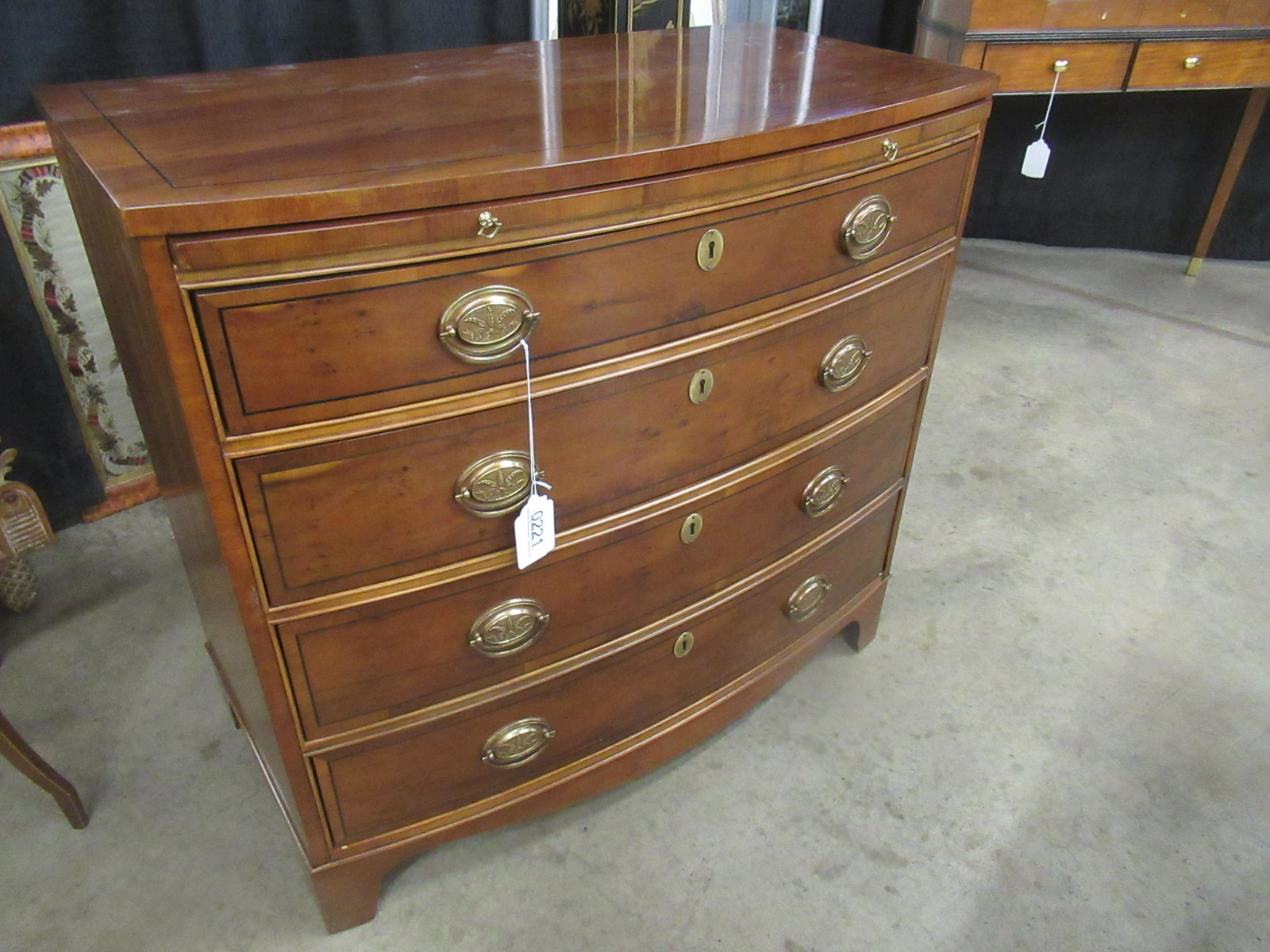 4 Drawer Bow Front Chest by Baker Furniture: 4 Drawer Bow Front Chest by Baker Furniture, Approx. 32" h x 34" w