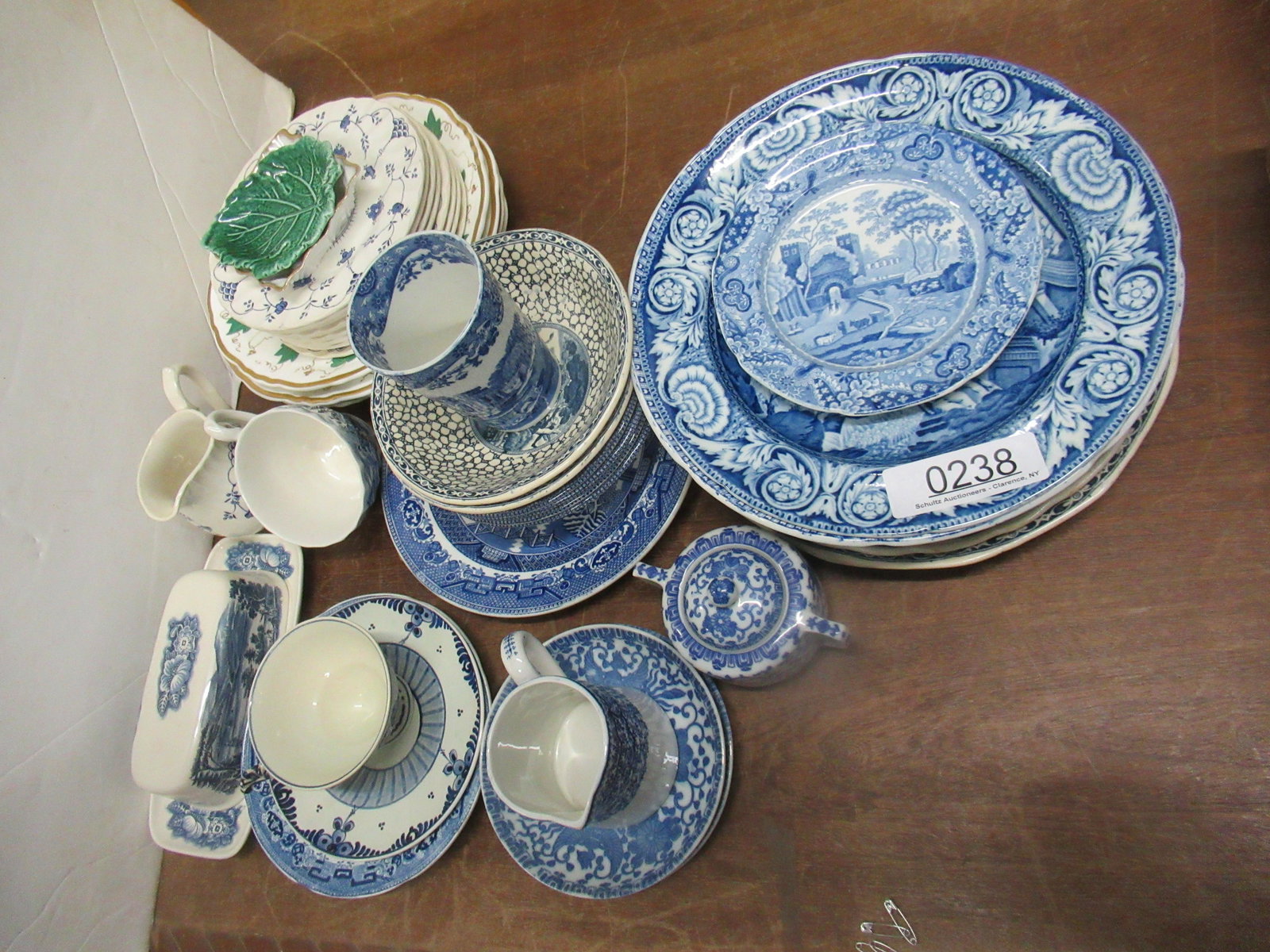 Large Group English Blue + White China, Spode,Etc: Large group of English blue and white china, Spode plates, etc.