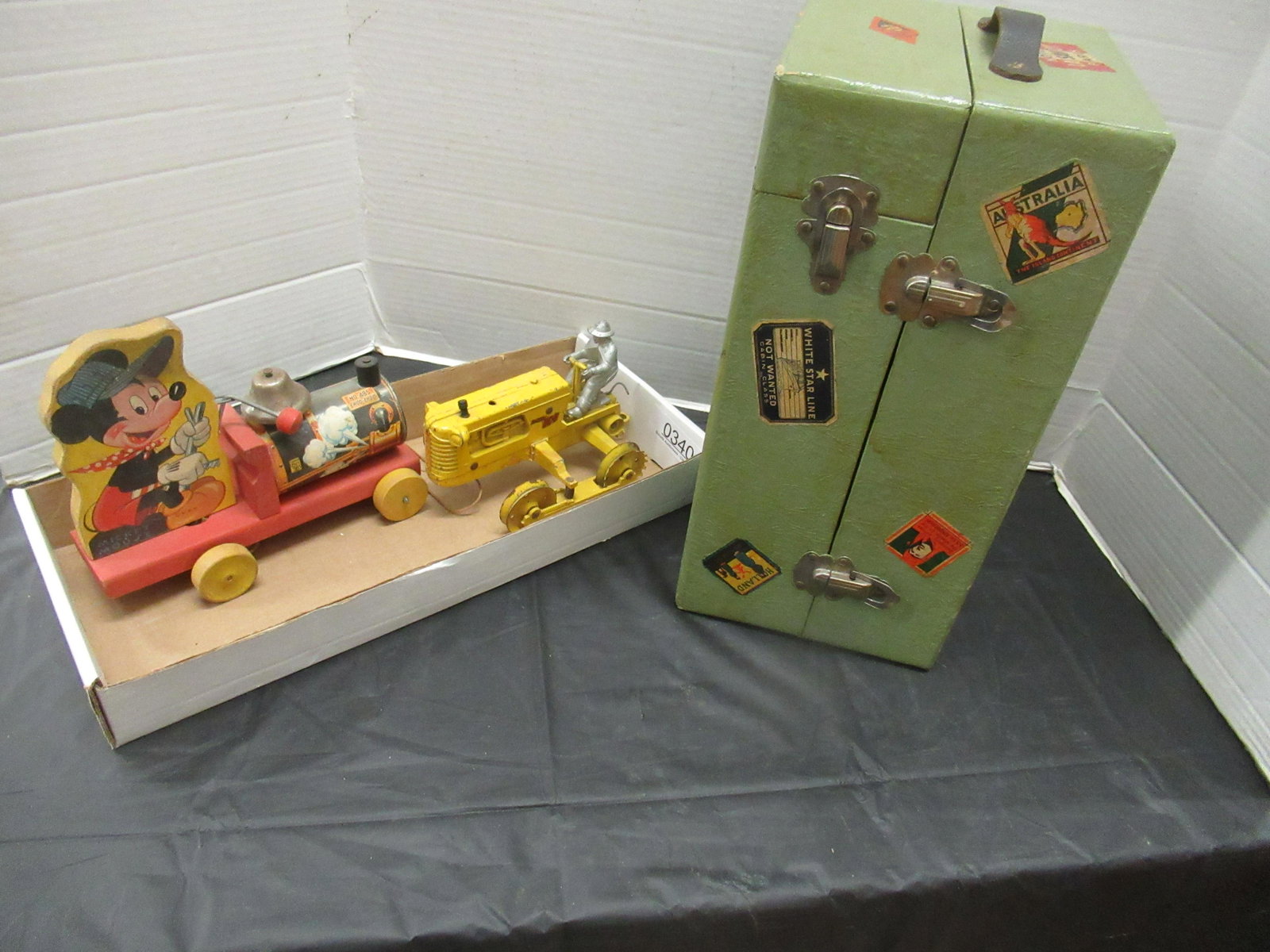 Oliver Metal Tractor, Fisher Price Mickey, Etc.: Oliver Metal Tractor, Fisher Price Mickey Mouse Toy, Doll Trunk