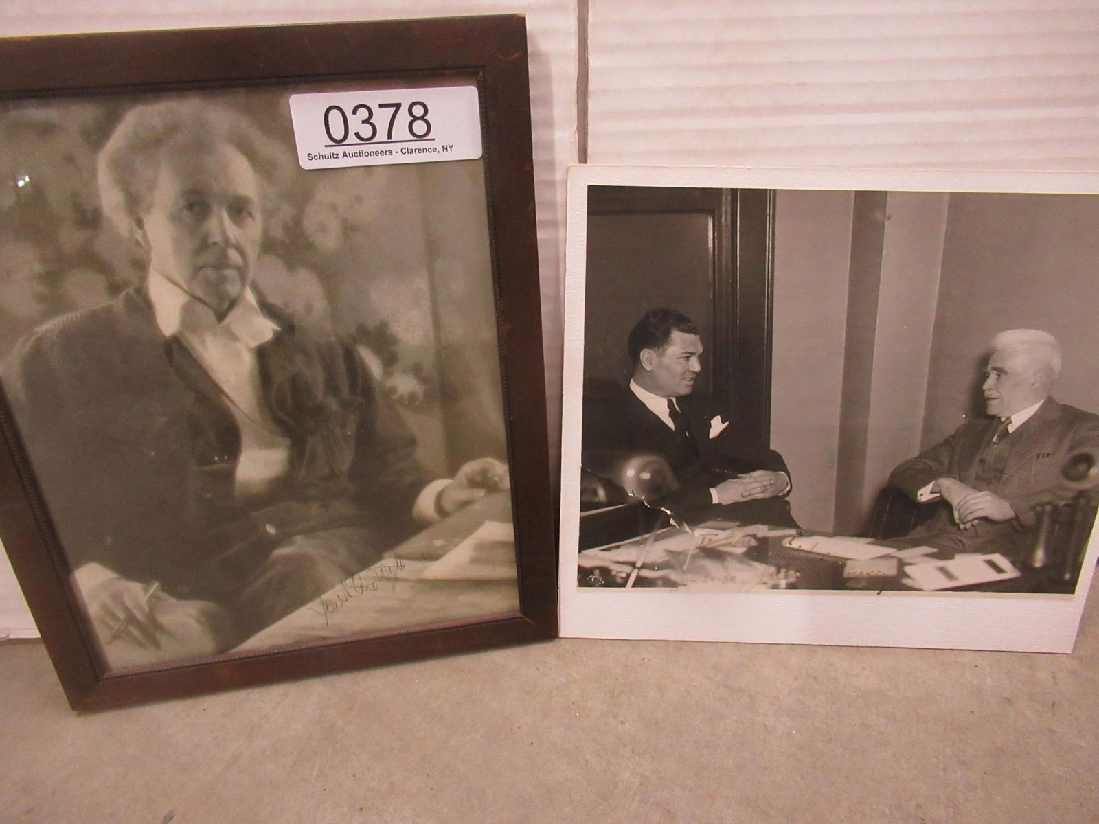 1930 Photo Jack Dempsey + Frank Lloyd Wright: 1930 Photo Jack Dempsey, signed, and Framed Photo of Frank Lloyd Wright, Signed