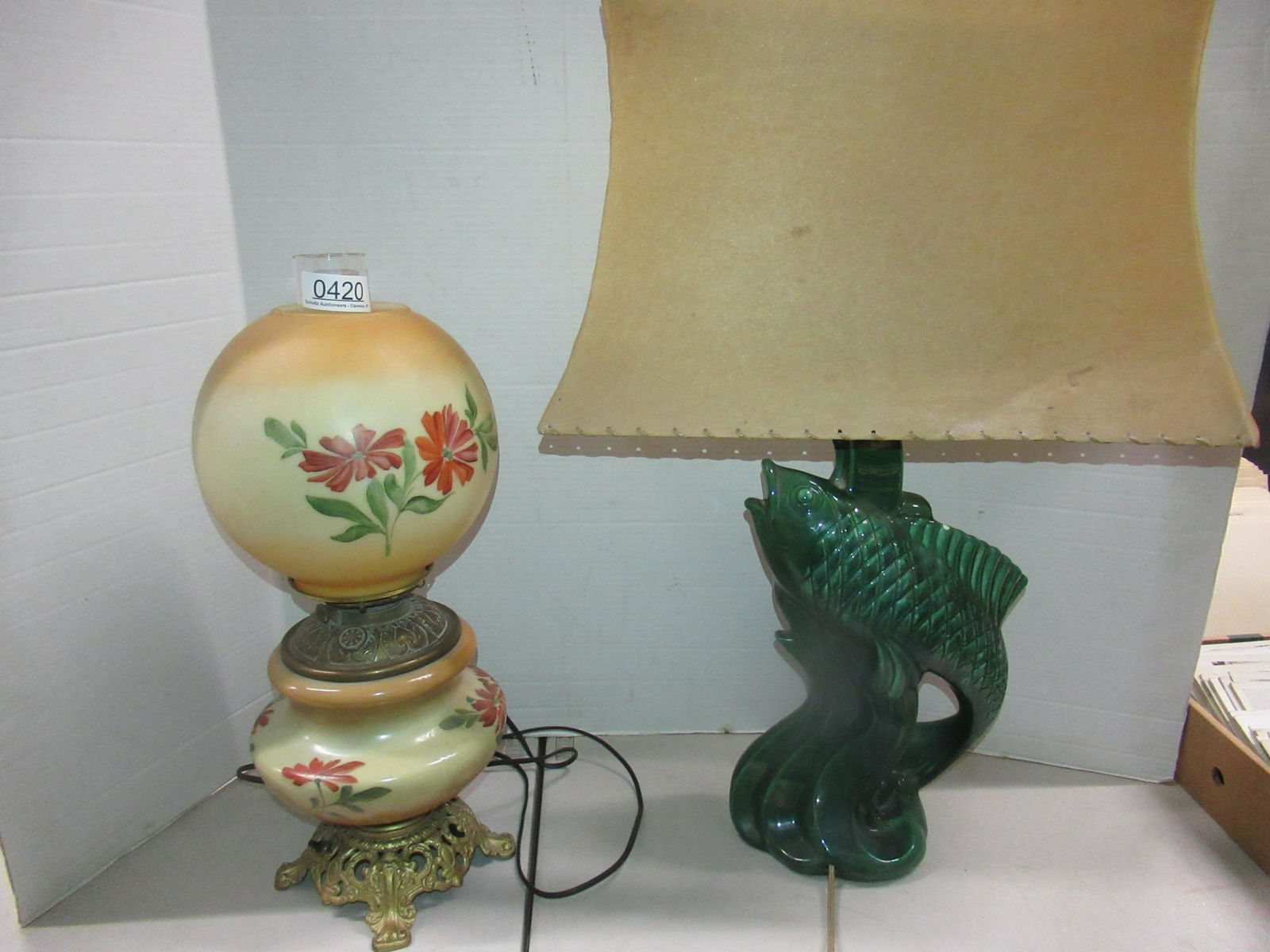 Gone With The Wind Lamp + Fish Lamp: 2 Item Lot - Gone With The Wind Lamp and Vintage Ceramic Fish Lamp with Shade