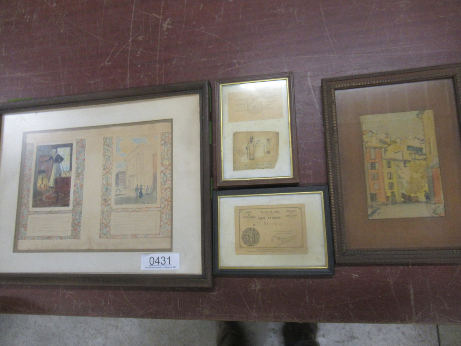 Lot 2 Watercolors, French Exposition Ticket, Etc: 2 Watercolors, French Exposition Ticket, and Business Card, 1926 Drawing