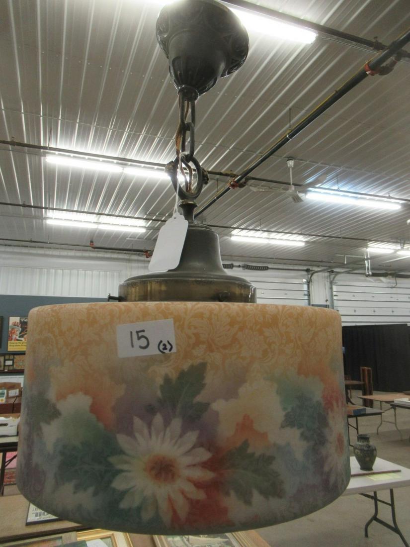 Circa 1920 Glass Painted Czech Hanging Lamp: Circa 1920 Glass Painted Czech Hanging Lamp