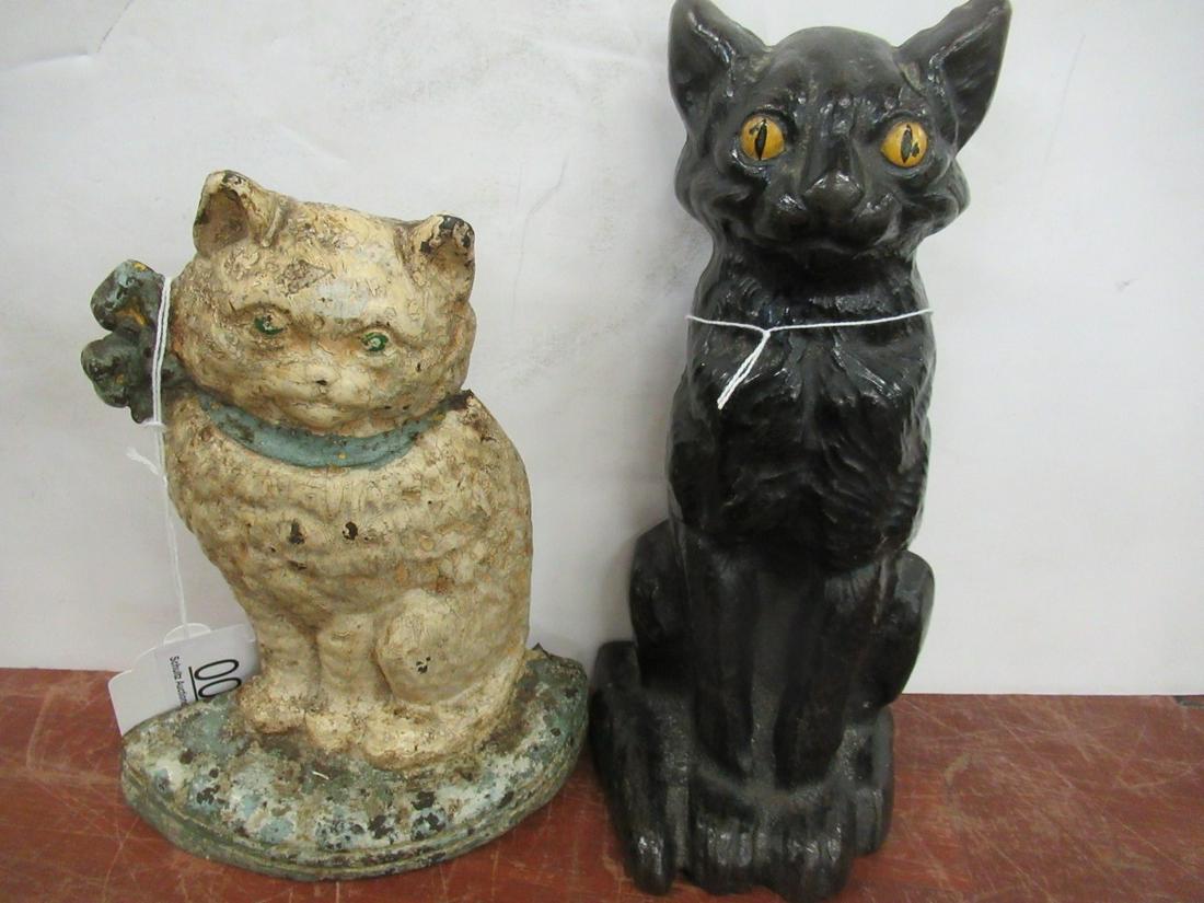 2 Cat Cast Iron Doorstops: 2 Cat Cast Iron Doorstops, Approx. 9.5" x 4" and 7.5" x 6"