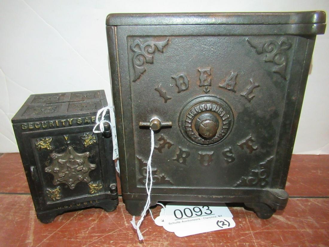 2 Cast Iron Banks, Ideal Trust and Security Safe: 2 Cast Iron Banks, Ideal Trust and Security Safe