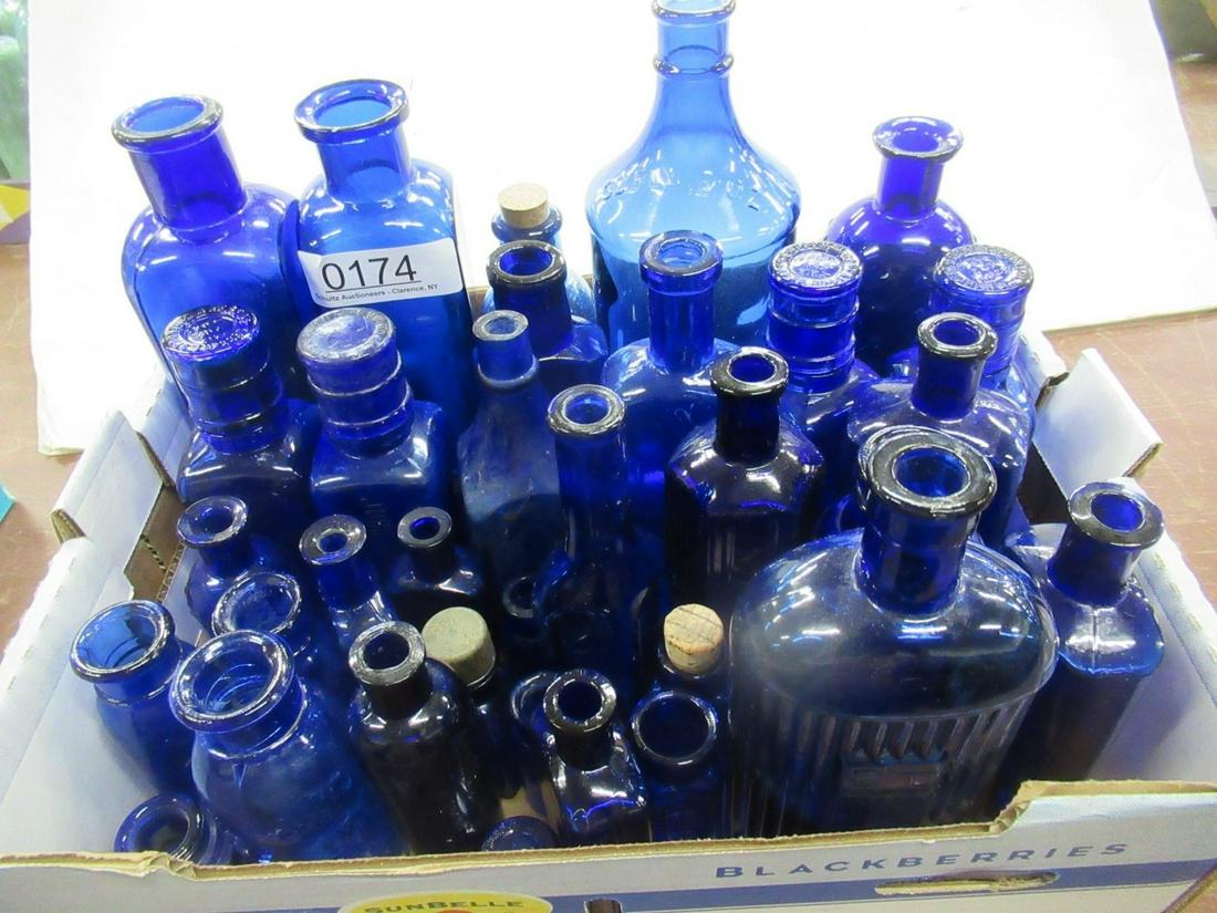 Lot of Cobalt Blue Bottles: Lot of Cobalt Blue Bottles including John Wyeth + Bro W/ Caps