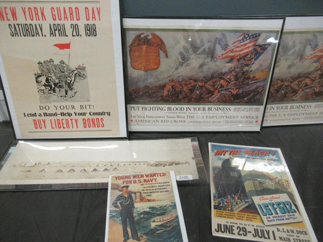 1926 Yard Long 1st Calvary Brigade Camp, Posters: 1926 Yard Long 1st Calvary Brigade Camp, 2 American Red Cross War Posters, Liberty Bond Poster, 2 Navy Posters