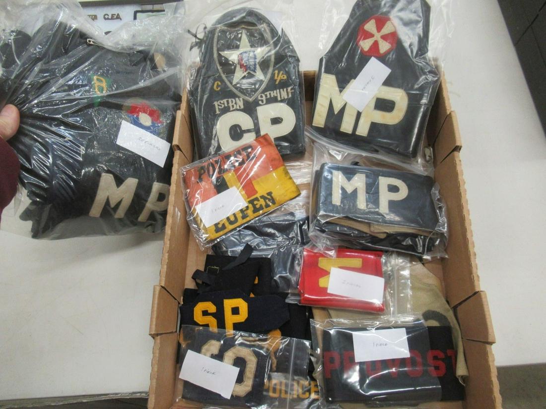 Box Lot of Military Police Patches, Etc.: Box Lot of Military Police Patches and Other Items