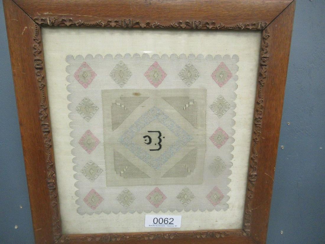 Framed Antique Turkish Embroidery: Framed Antique Turkish Embroidery, Approx. Frame 14" x 14"