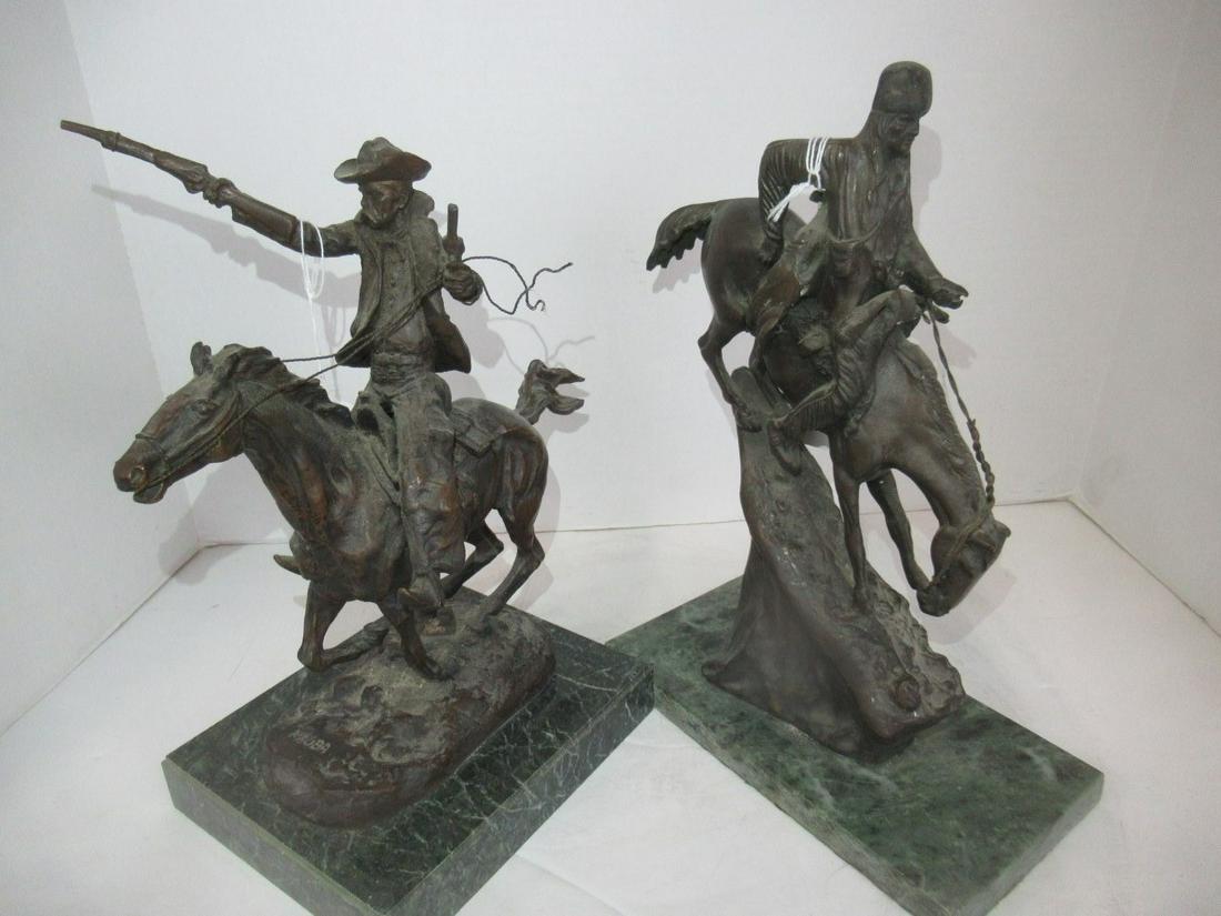 2 Western Bronzes on Marble Bases: 2 Western Bronzes on Marble Bases, 1 Frederick Remington approx. 12" x 8.5" and 1 Signed Kauba