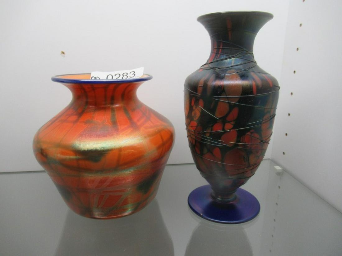 2 Artglass Vases Unsigned, Possibly Steuben: 2 Artglass Vases Unsigned, Possibly Steuben, Tallest Approx. 8.5" x 4"