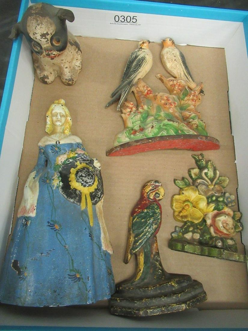 Group of 4 Cast Iron Doorstops & Bank: Group of 4 Cast Iron Doorstops and 1 Cast Iron Dog Bank