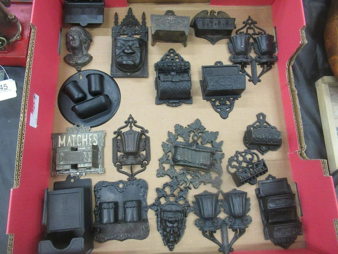 Collection of Wall Mount Match Holders: Collection of Wall Mount Match Holders, Iron and Tin, Victorian and Laters
