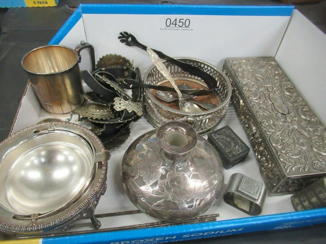 Lot of Silver Plate Items incl. Wine Caddy, Etc: Lot of Silver Plate Items incl. Wine Caddy, Concho Belt, Covered Jewelry Box, Etc