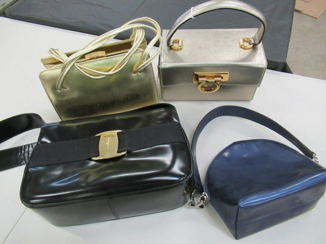 4 Ferragamo Purses, Black Leather, Etc.: 4 Ferragamo Purses, Black Leather, Etc.
