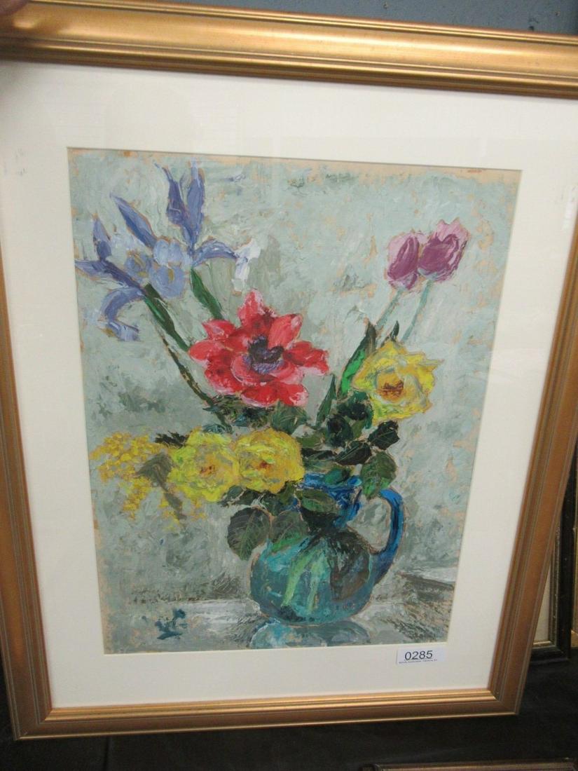 Ruth Erb Hoffman Acrylic on Paper: Ruth Erb Hoffman Acrylic on Paper, Flower Still Life, Approx. 27.5" x 33.5"