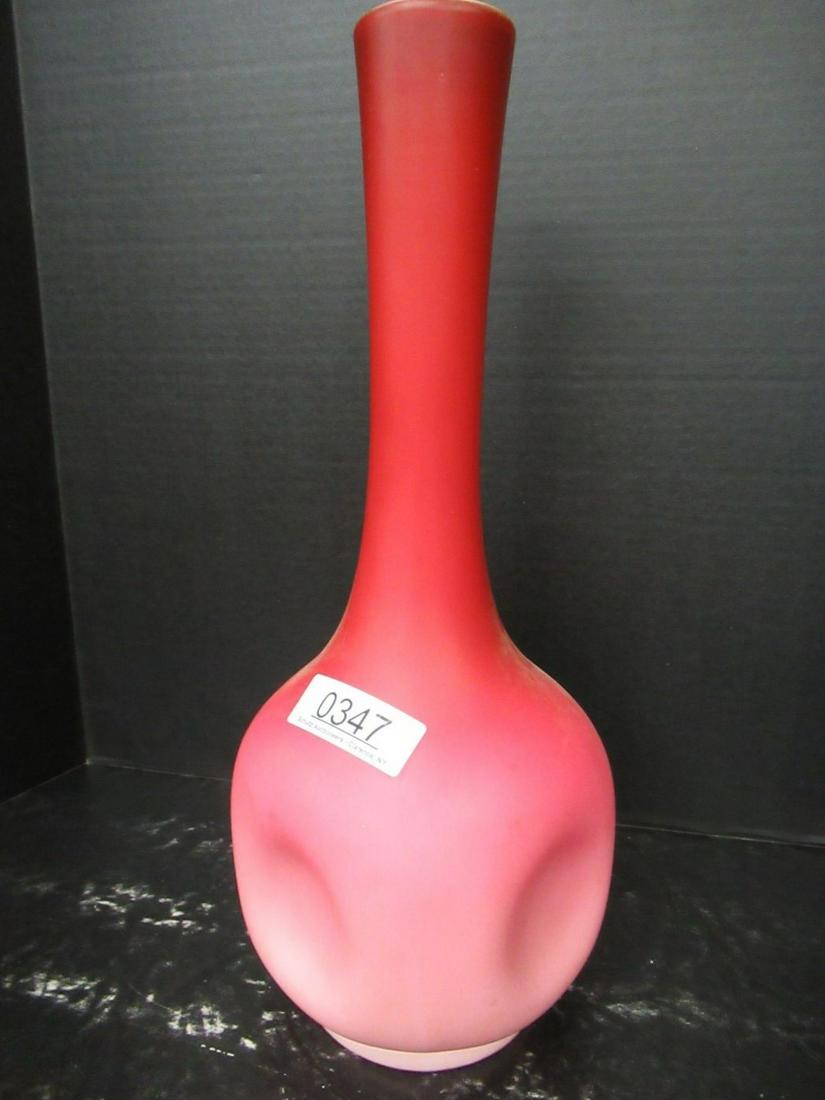 Tall Burmese Cased Glass Vase: Tall Burmese Cased Glass Vase with Pinched Sides, Approx. 18" t x 7"w