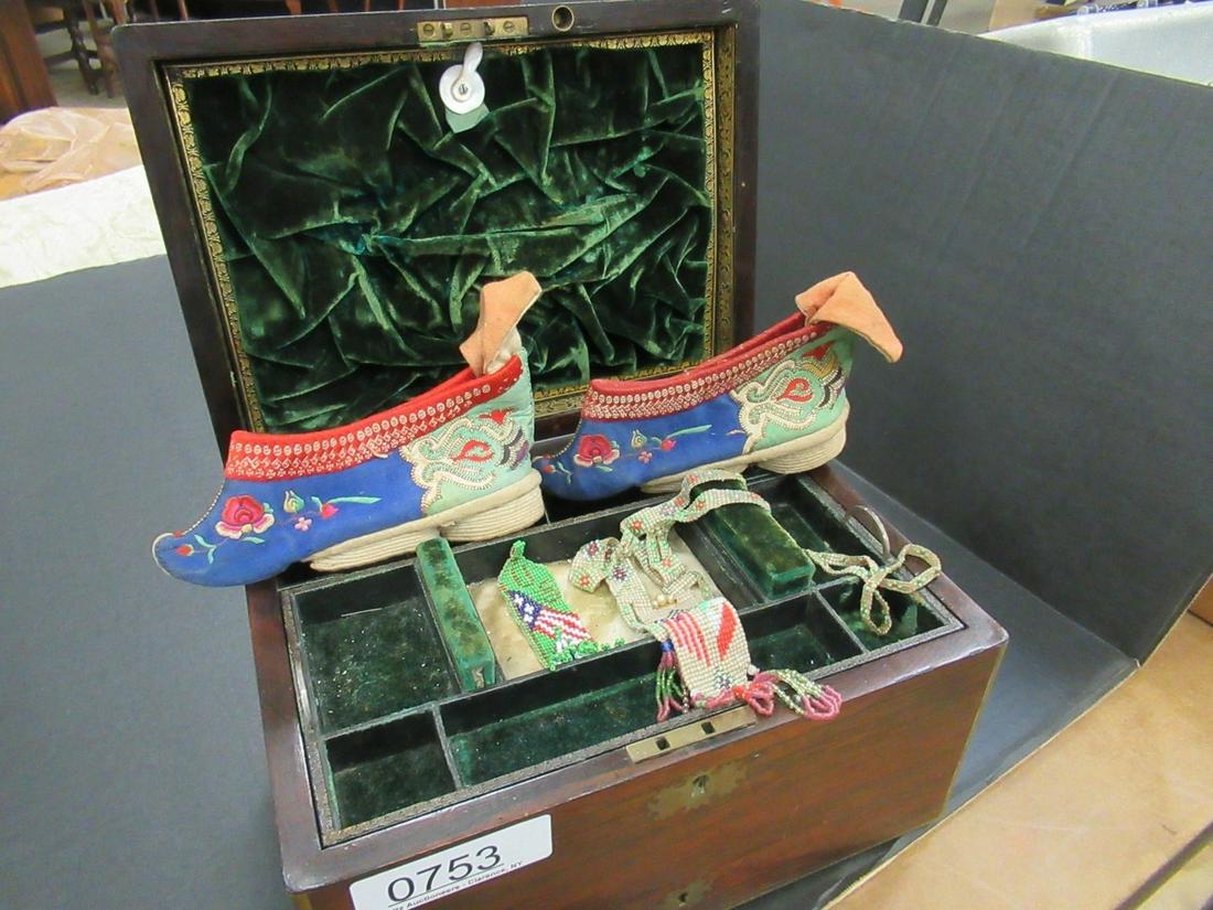 Small Rosewood Box, Brass Trim, and More: Small Rosewood Box, Brass Trim, Divided Trays, Writing Pas, and Small Shoes, Etc.