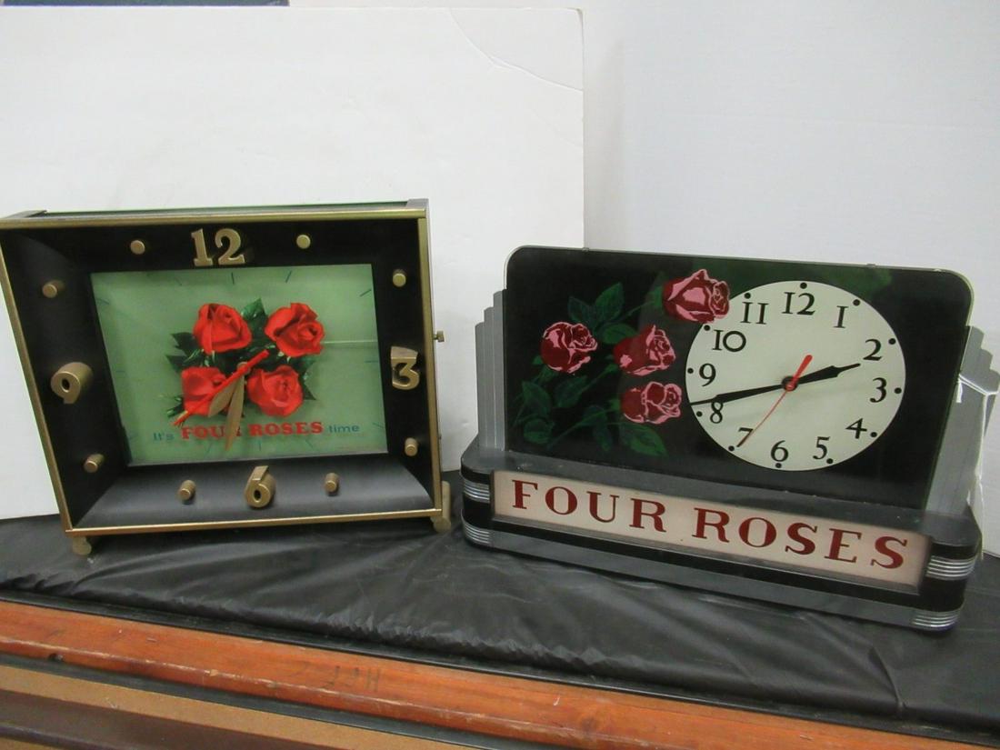 2 Four Roses Advertising Clocks: 2 Four Roses Advertising Clocks, 1 Super Art Deco, 1 Mid-Century Design
