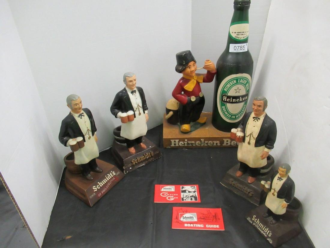 Lot of Schmidts Beer Displays: Lot of Schmidts Beer Displays, 2 Metal, Heineken Beer Advertising Display