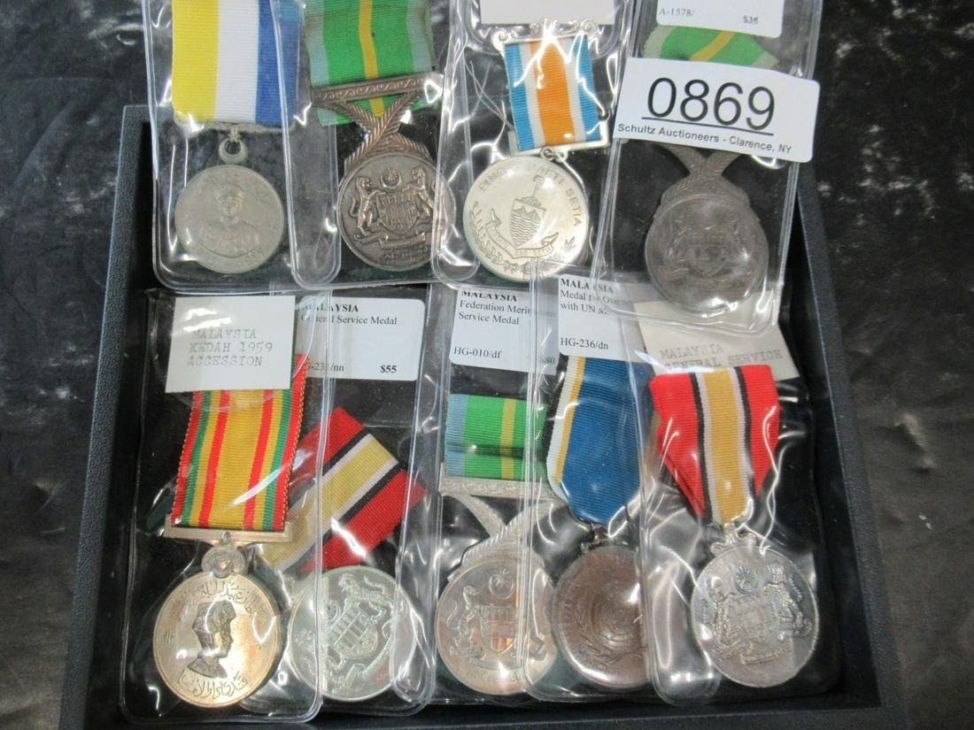 Tray w/ 9 Military Medals from Malaysia: Tray w/ 9 Military Medals from Malaysia