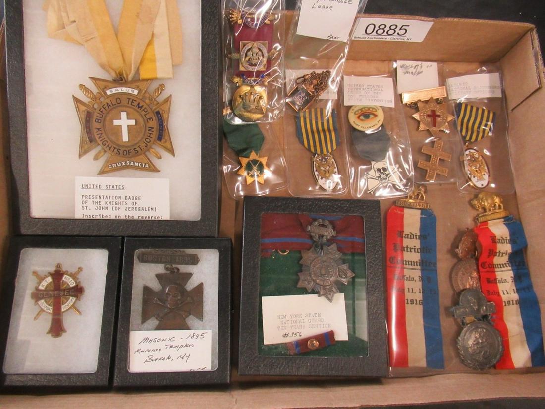 Box of Medals incl. Odd Fellows, Masonic, Etc: Box of Medals incl. Odd Fellows, Masonic, Knights of St John, Ismalia, Etc Approx. 15