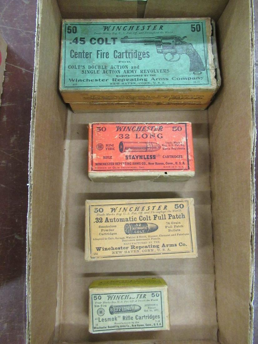 4 Antique Winchester Ammo Boxes: 4 Antique Winchester Ammo Boxes incl. 45 Colt