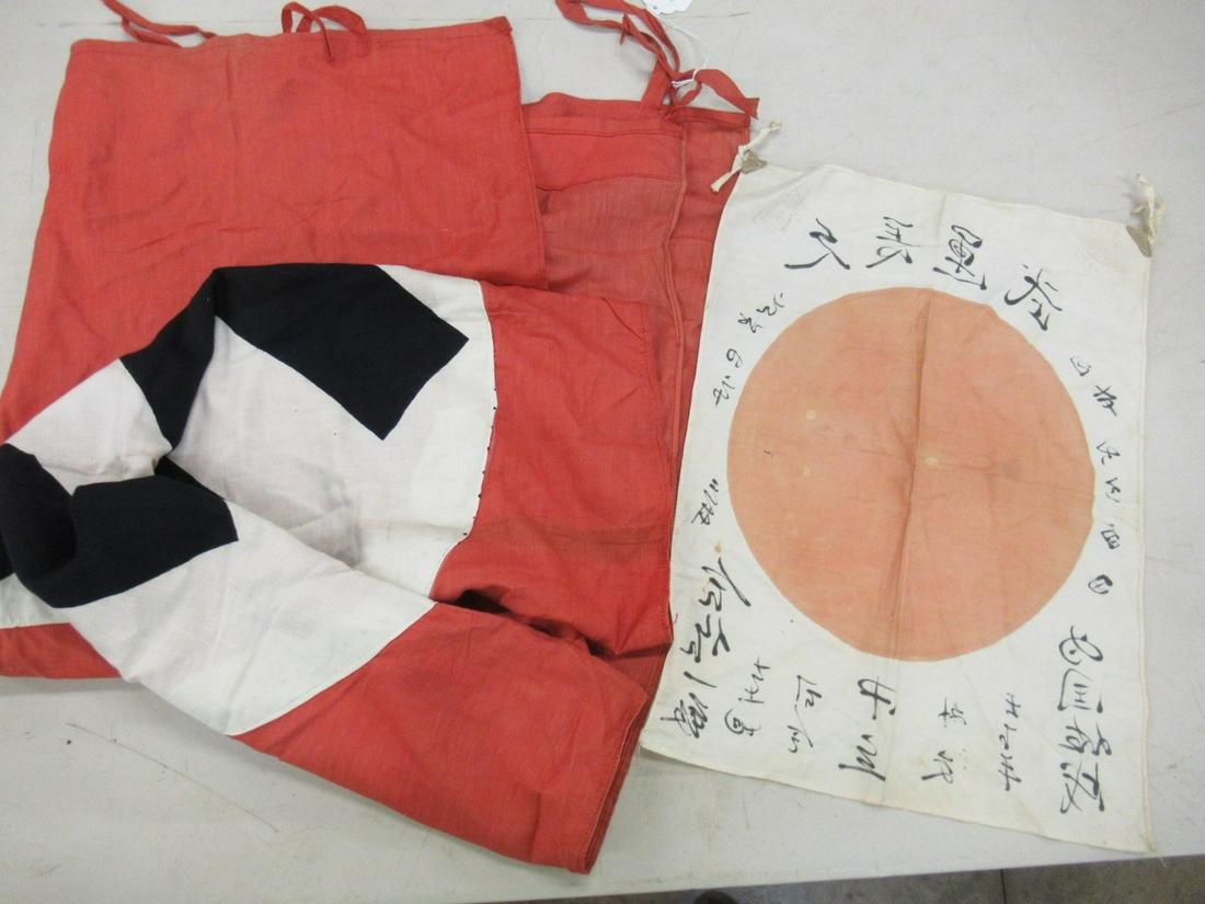 German WWII Flag and Japanese Flag: German WWII Flag (Approx. 55" x 34.5") and Japanese Flag (Approx. 17" x 13")