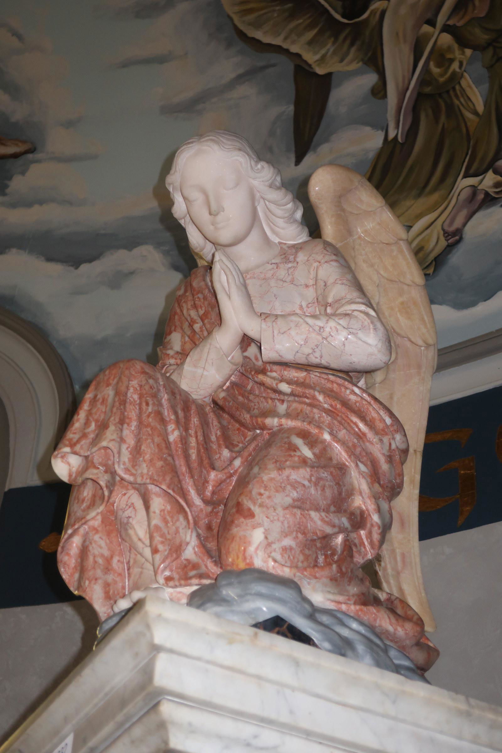 Carved Multicolor Marble Praying Angel by Daprato (1 of 4)