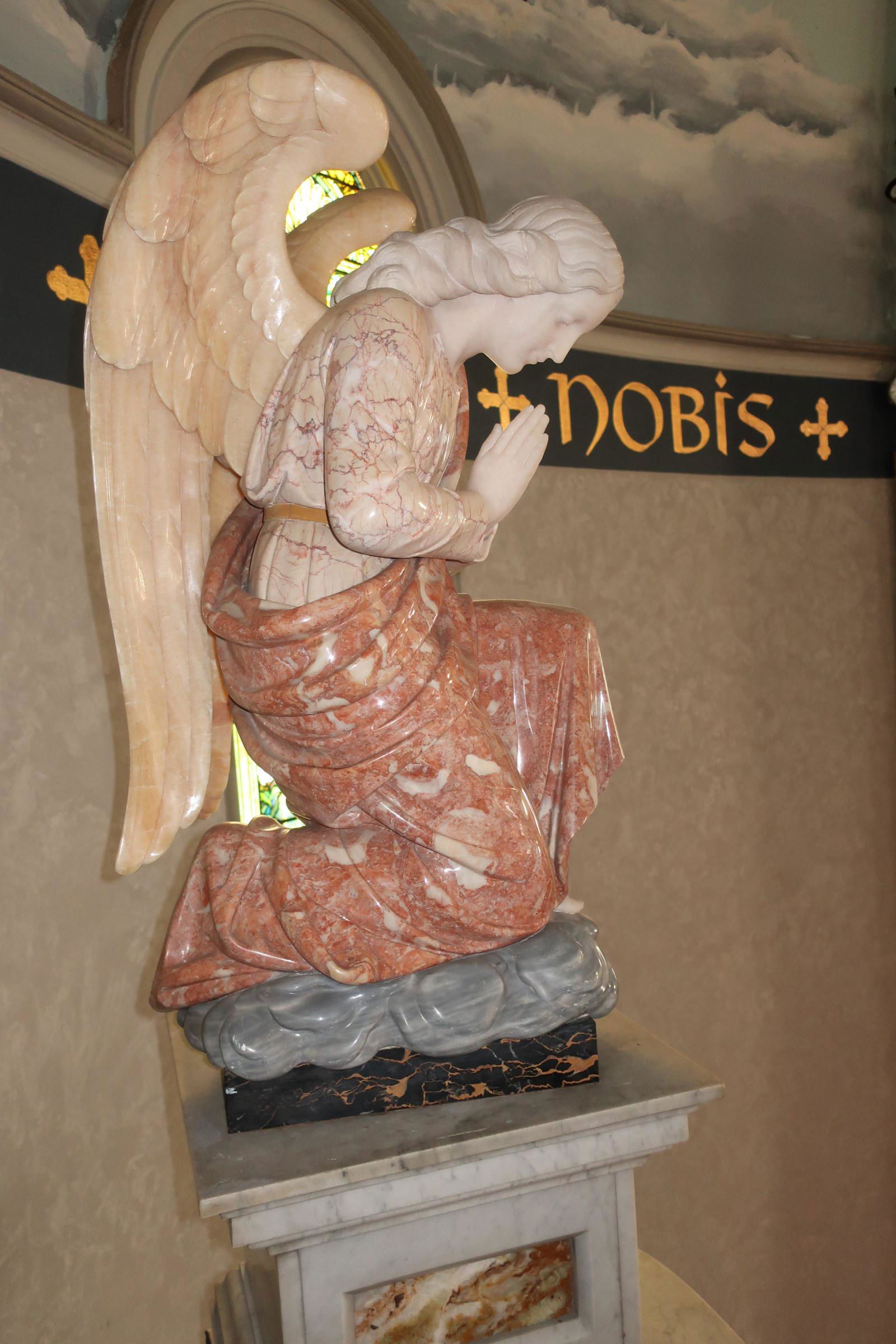 Carved Multicolor Marble Praying Angel by Daprato (1 of 2)