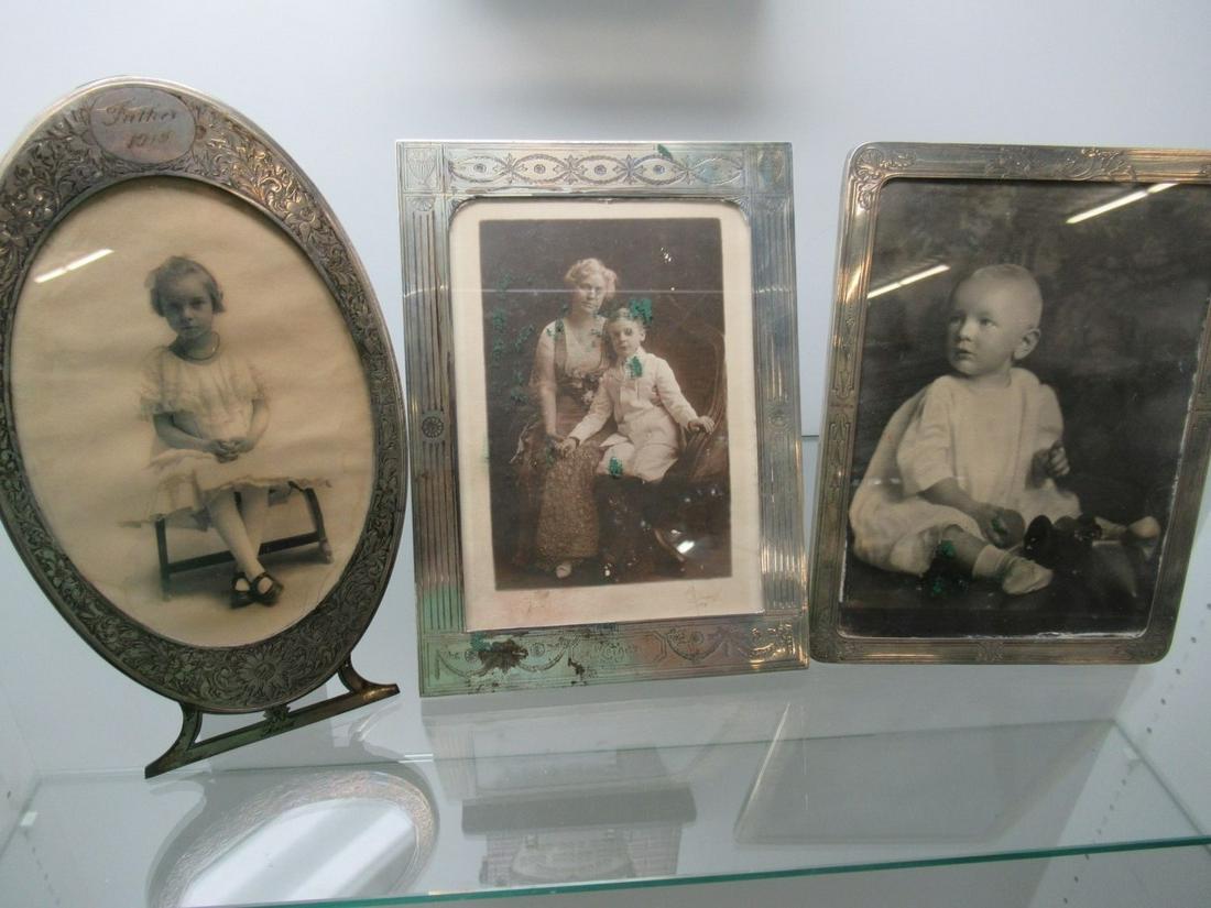 3 Sterling Silver Picture Frames with Engraving: 3 Sterling Silver Picture Frames with Engraving, Approx. 8.75" x 6.5" / 9" x 6.5" / Oval 9.5" x 5.5"