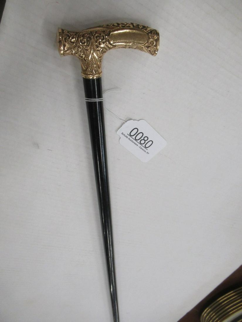 Cane, Walking Stick w/ Engraved Gold Handle (1 of 4)