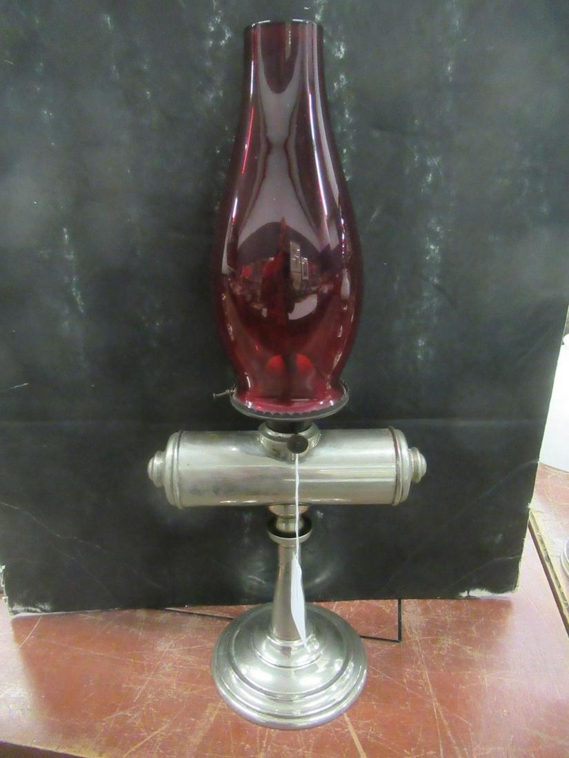 Early Oil Lamp w/ Red Chimney (1 of 1)