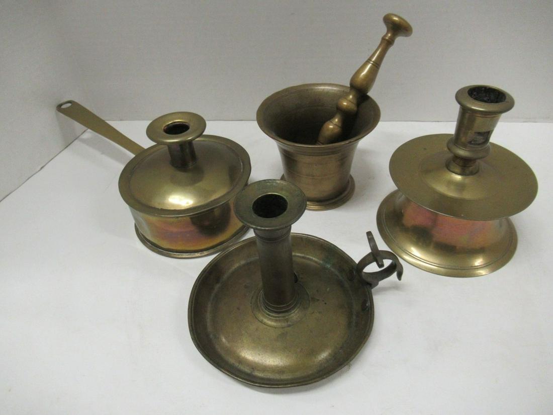 Brass Candlesticks and Brass Mortar and Pestle (1 of 1)