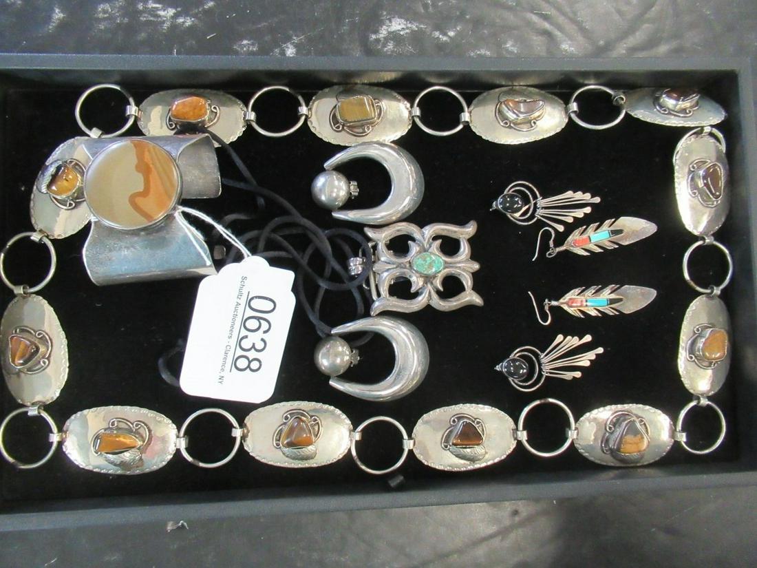 Tray Indian Jewelry Polished Stones in Silver (1 of 1)