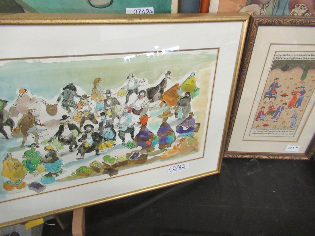 Pen and Watercolor, Signed B. Greenbaum + Colored Print (1 of 5)