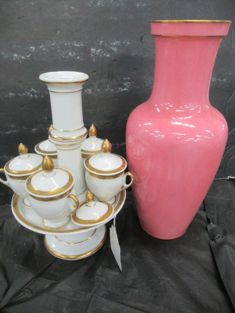 Pink Vase and White/Gold China Stand (1 of 4)