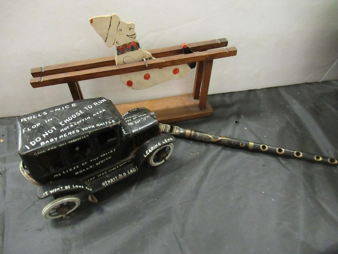 Tin Toy Wind-Up Car, Wooden Toy, Etc: Tin Toy Wind-Up Car, Tin Greisch Eagle Brand Piccolo, Hand Made Wood Toy