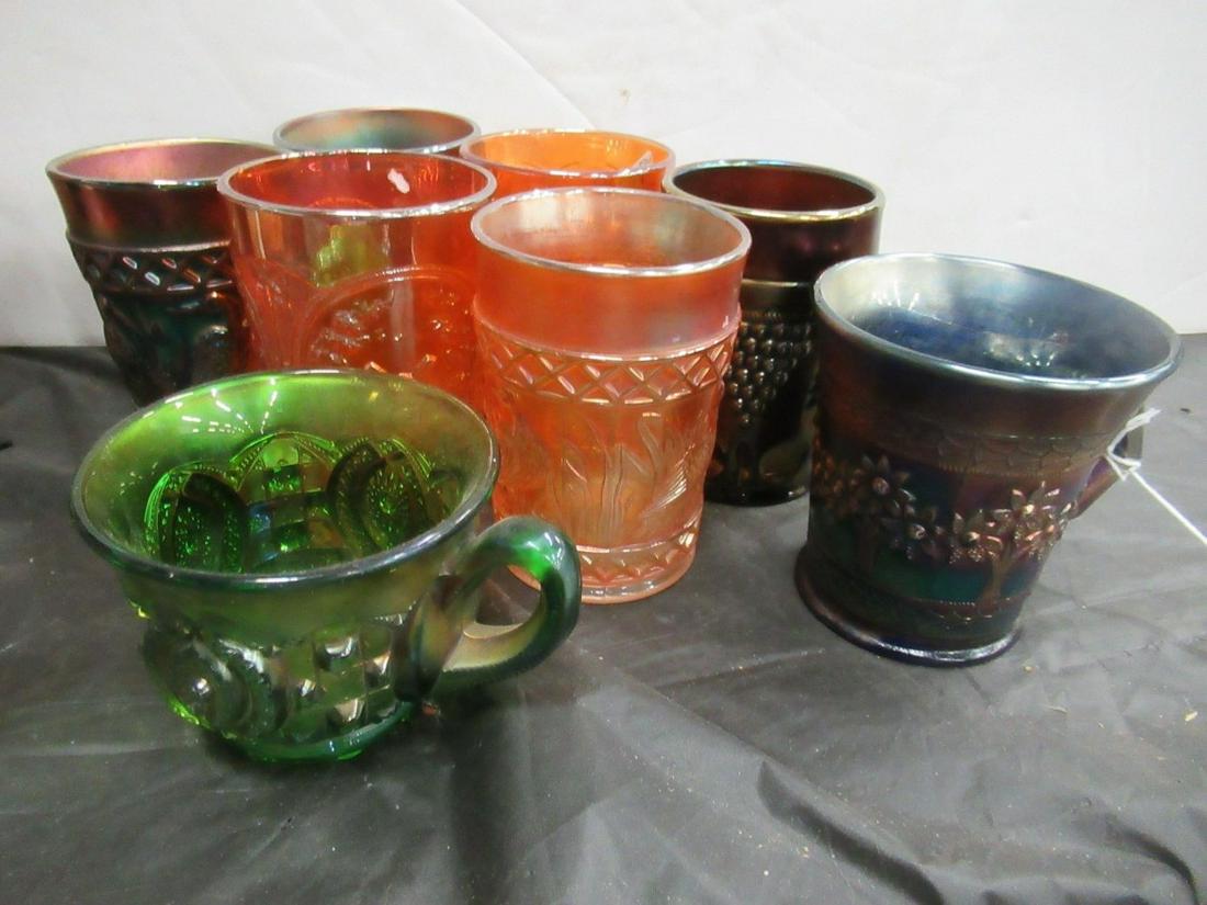 6 Carnival Glass Tumblers, 2 Carnival Glass Mugs (1 of 2)