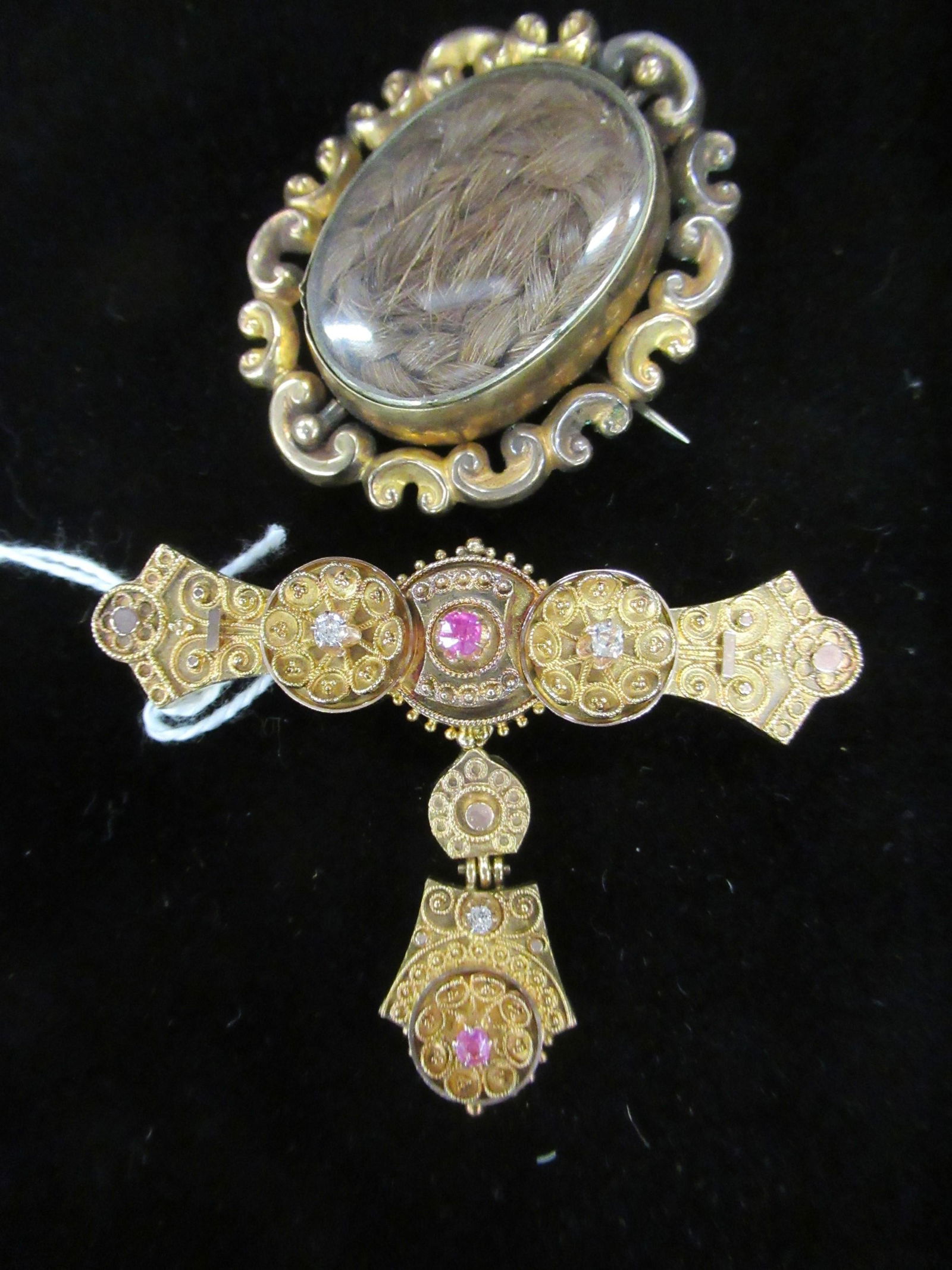Victorian Gold Pin w/ Diamonds & Small Rubies Etc (1 of 3)