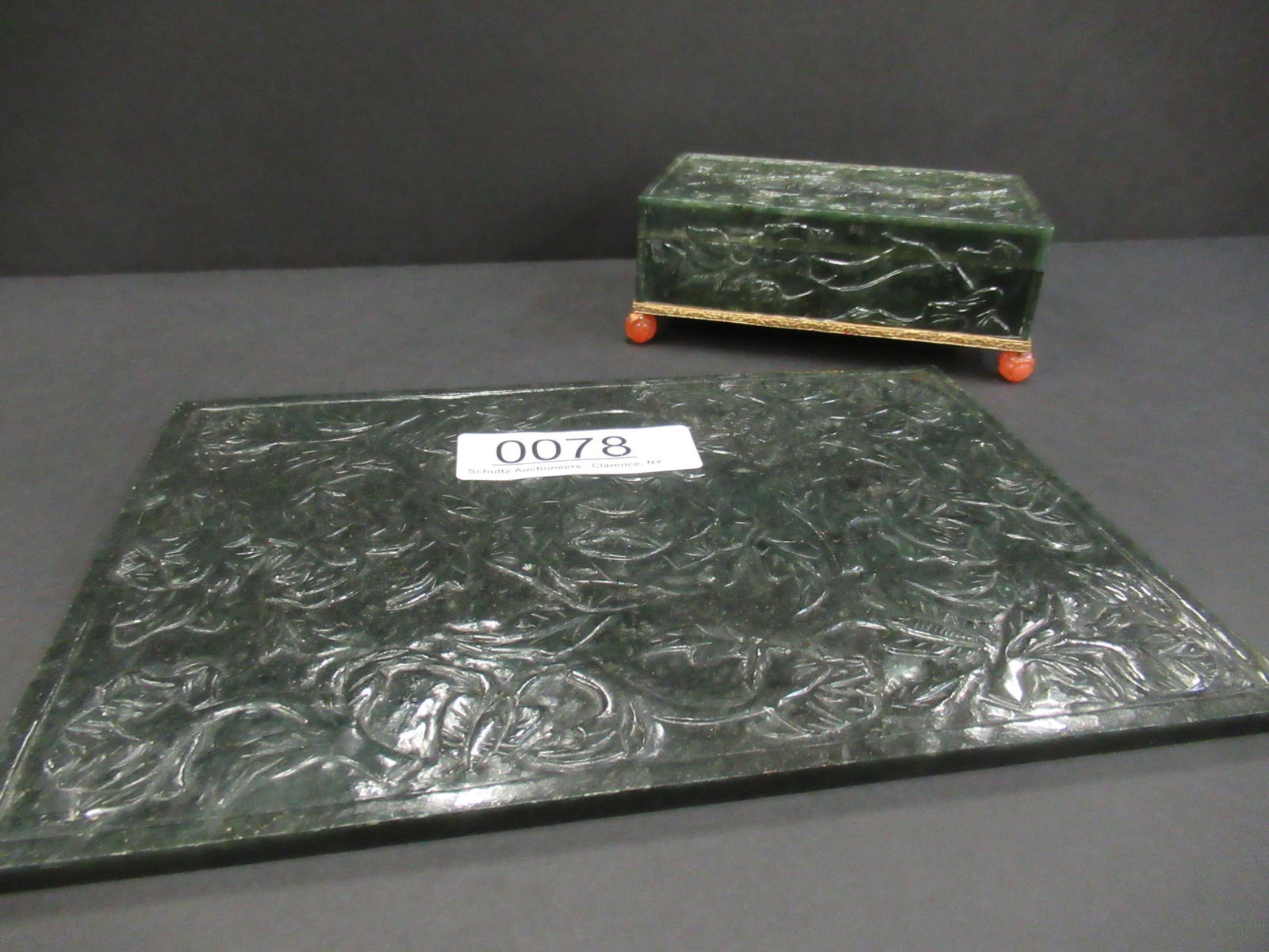 Carved Jade Panel and Carved Jade Box (1 of 5)