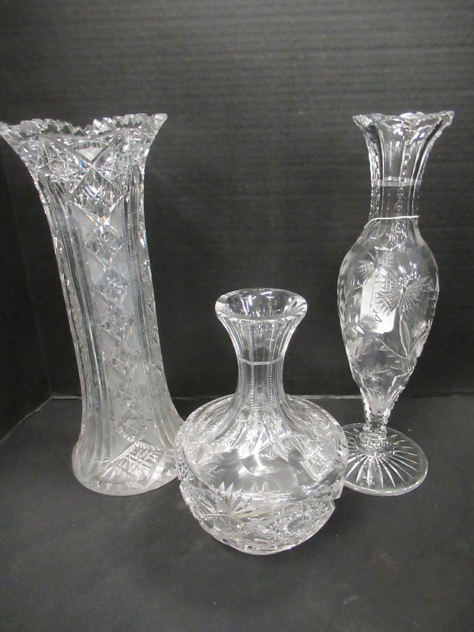 3 Pieces of Cut Glass, 2 Vases, 1 Decanter (1 of 1)