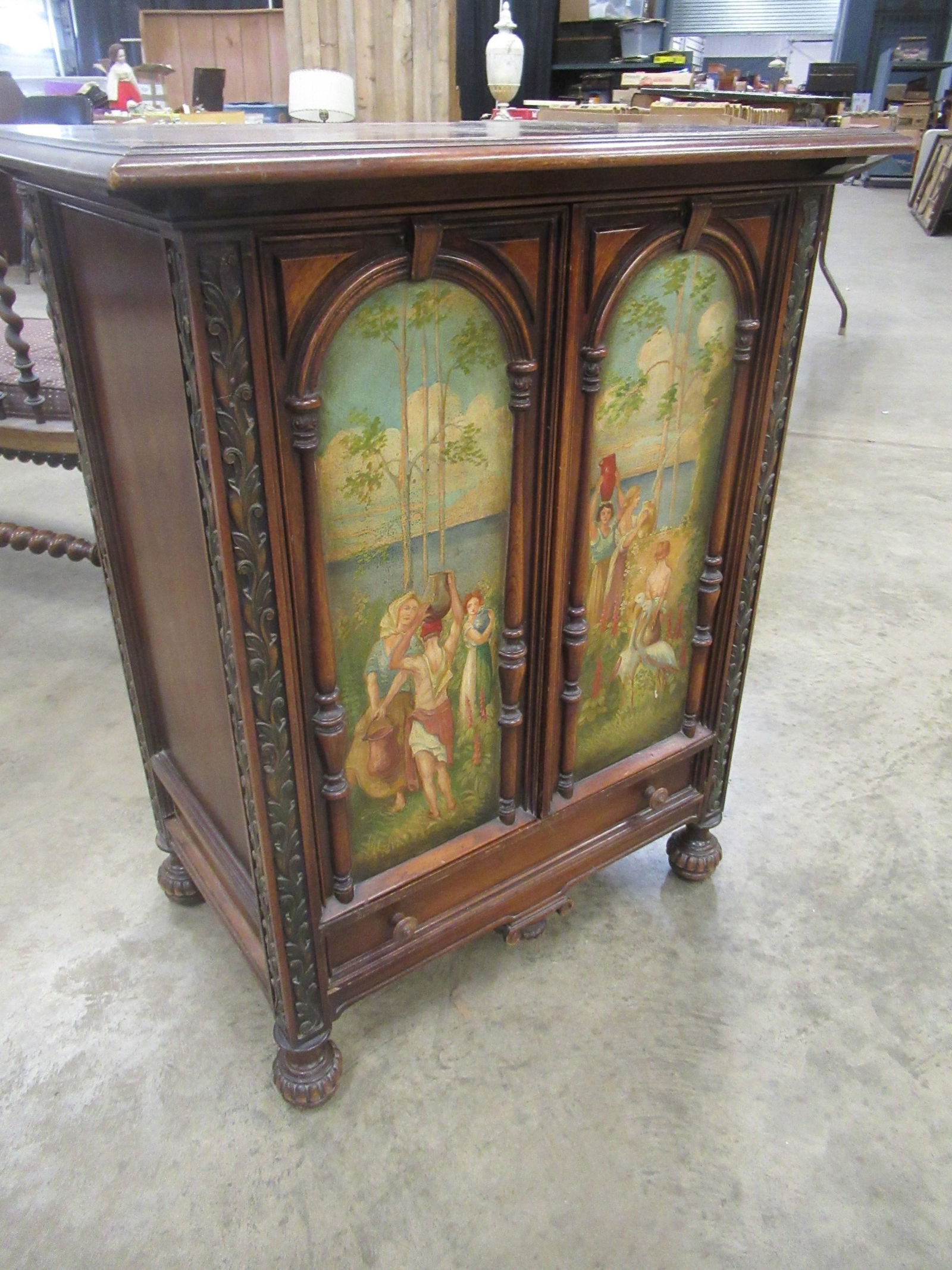 Walnut Radio Cabinet w/ Hand Painted Panels (1 of 3)