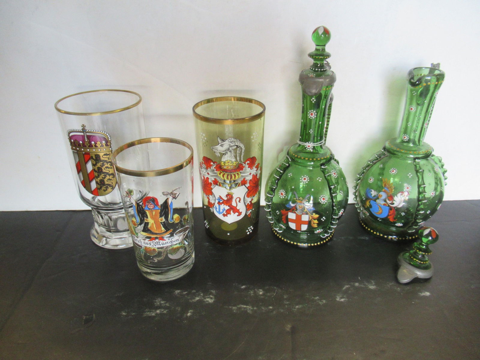 5 German Enamel Decorated Glass Pieces (1 of 2)