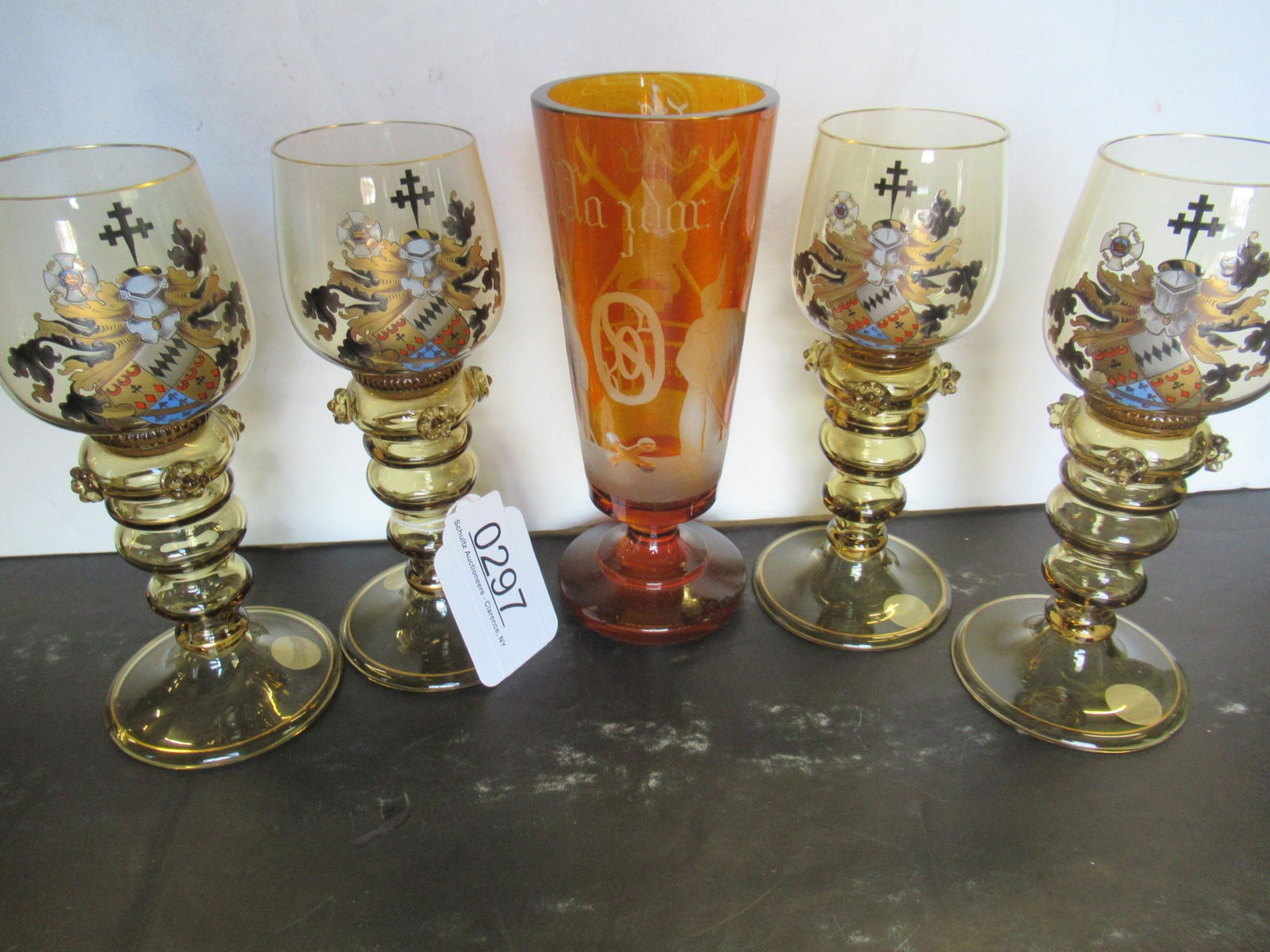 5 German Enamel Decorated Glass Pieces (1 of 1)