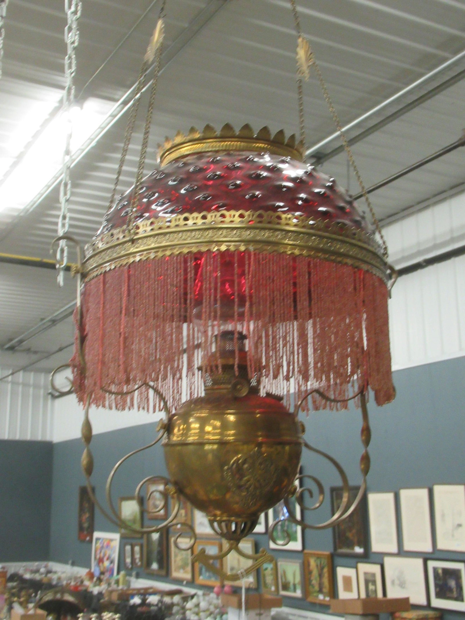 Victorian Cranberry Hanging Lamp (1 of 2)